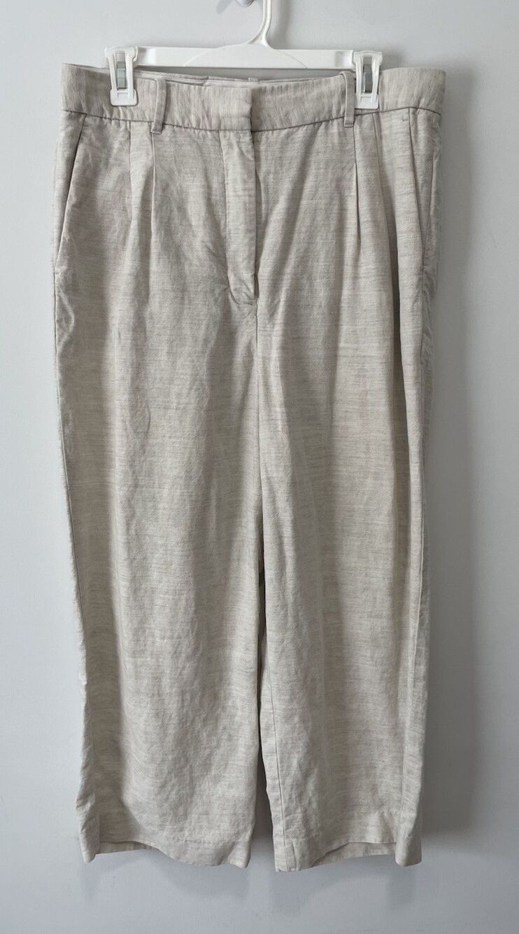 Aritzia Wilfred The Effortless Pant Cream Cropped Wide Leg Trouser Size 12